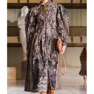 Ulla Johnson Lucinda Sculptured-Sleeve Printed Midi Dress Size 6